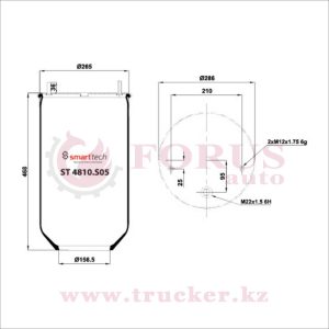 Пневмоподушка 4810 N P05 без мет. стакана, крышка на 2 шпильки M12x1.75 6G и 1-отверстие M22x1.5 6H (SAF) (ST 4810.S05, ST4810S05)