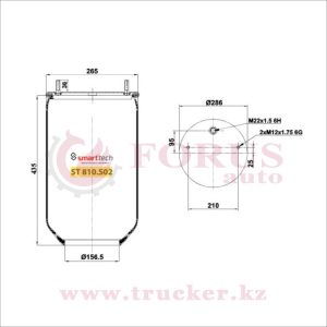 Пневмоподушка 4810 N P05 без стакана, крышка на 2 шпильки M12x1.75 6G и 1-отверстие M22x1.5 6H (SAF) (ST810S02)