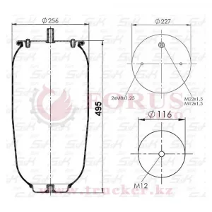 Пневмоподушка 6318 N без стакана, крышка с отверстиями для шпилек M8 и 1-шпилька под воздух М12x1.5/M22x1.5 6H (Schmitz) (SK-6318P-01, Schmitz 016512, Schmitz 016512S, Schmitz 016558, Schmitz 016558S, Schmitz 1244666, Schmitz S016512, Weweler US06318F, Weweler US06318FS, Weweler US86318F)