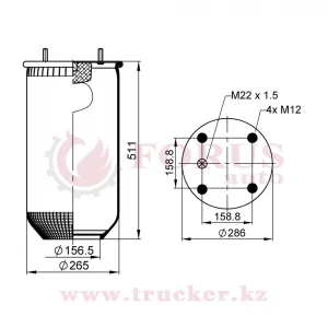 Пневмоподушка 813MB/O без стакана (SAF, WEWELER, Kassbohrer, Scania, Renault) (SK-813P-01, Kassbohrer 4731030000, Kassbohrer 4731033000, Meritor 21215633, Scania 1723269, Renault 5000790692, Renault 5010130925, SAF 2229000300, SAF 2229001000, SAF 2229210300, SAF 2229240300, SAF 2229260300, Trailor 65023482, Trailor 0036158E, Weweler US07345, Weweler US87408, Airtech 3813P, SMT ST 813S)
