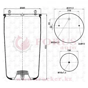 Пневмоподушка 881 MB без стакана (BPW, Schmitz, Scania) (SK-881P-01, BPW 0542940010, Schmitz 750228, Scania 2338883, Airtech 3881P)