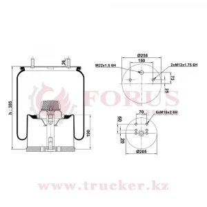 Пневмоподушка 941 MB с пласт. стаканом 6xM16 (BPW, Schmitz, Scania) (ST 941.CS, BPW 0542943200, Schmitz 015502, Schmitz 017109, Scania 2338887, Airtech 3941-01CPP, 941 MB P30)