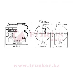 Пневмоподушка FD 330-22 отверстие под воздух G 1/4 - шпилька-2*M8/15мм гармошка 2-х секционная (BPW) (ST20301-02, Contitech-FD 330-22 M12x1.5 M8, BPW-02.200.21.90.0, BPW-0220021900, Airtech-113100, SMT - ST 207400)