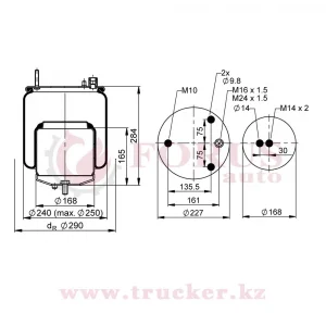 Пневмоподушка 4571 N P02 без стакана, крышка на 1 шпильку и 2-направляющие, 1-отверстие M16x1.5/M22x1.5 6H (VOLVO) (ST4571.S02, 22056630-VOLVO,21224750-VOLVO)