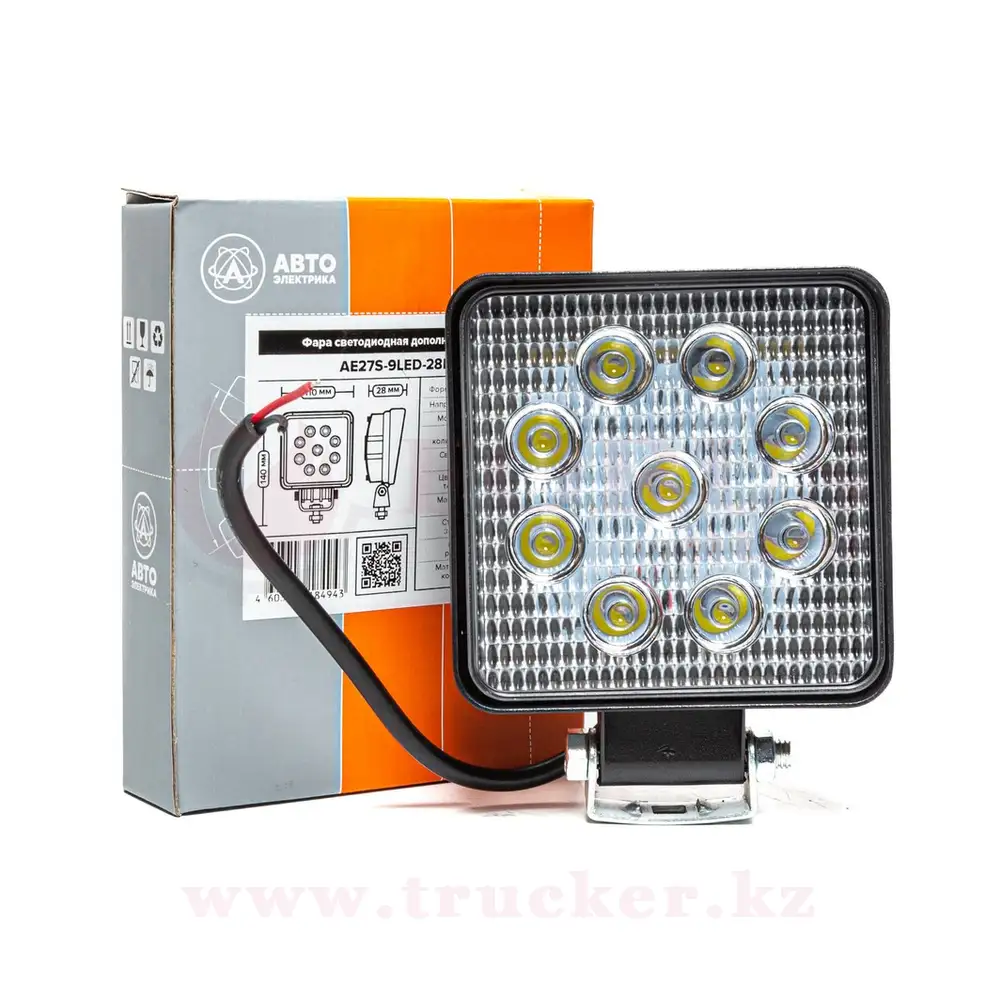 ae27s-9led-28pc (01) Фара светодиодная дополнительная, квадратная SLIM 110х28х140, рассеянный свет, 9LED 27W, 10-30В — изображение 1