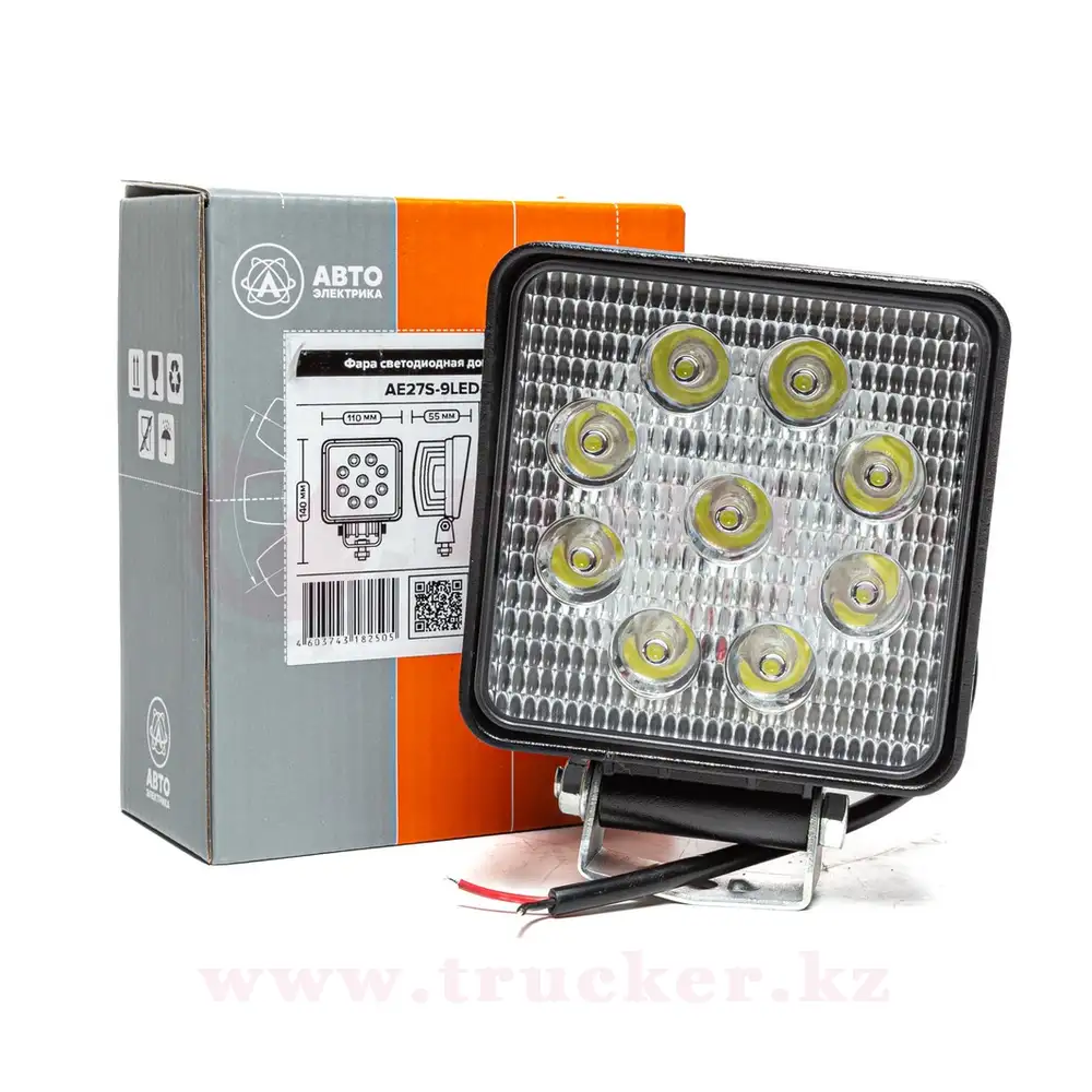 ae27s-9led-55hc (01) Фара светодиодная дополнительная, квадратная 110х55х140, направленный свет, 9LED 27W 12/24В — изображение 1