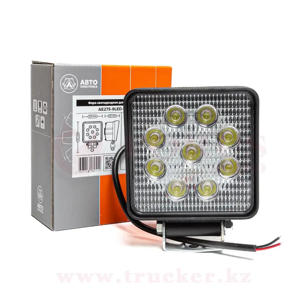 ae27s-9led-55pc (01) Фара светодиодная дополнительная, квадратная 110х55х140, рассеянный свет, 9LED 27W, 10-30В — изображение 1