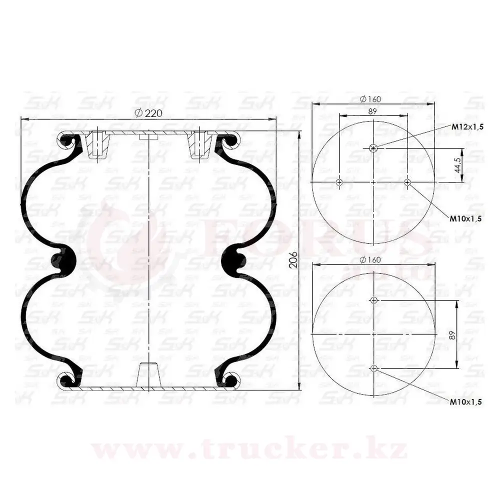 sk-113002-01 (01) Пневмоподушка FD 200-19 P04 гармошка 2-х секционная (Kogel) — изображение 1