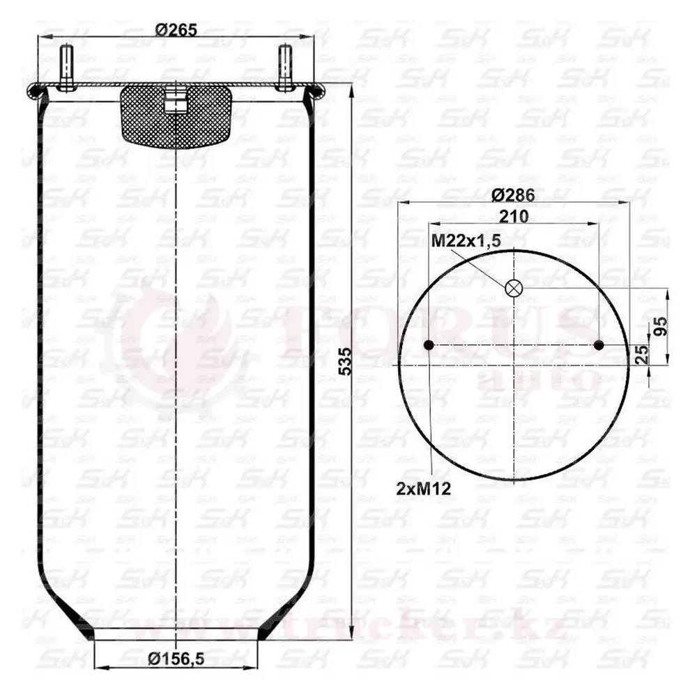 sk-4028p-01 (01) Пневмоподушка 4028 N P02 без стакана на 2 шпильки (Schmitz) — изображение 1
