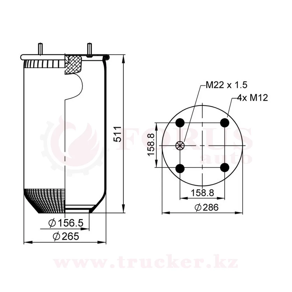 sk-813p-01 (01) Пневмоподушка 813MB/O без стакана (SAF, WEWELER, Kassbohrer, Scania, Renault) — изображение 1