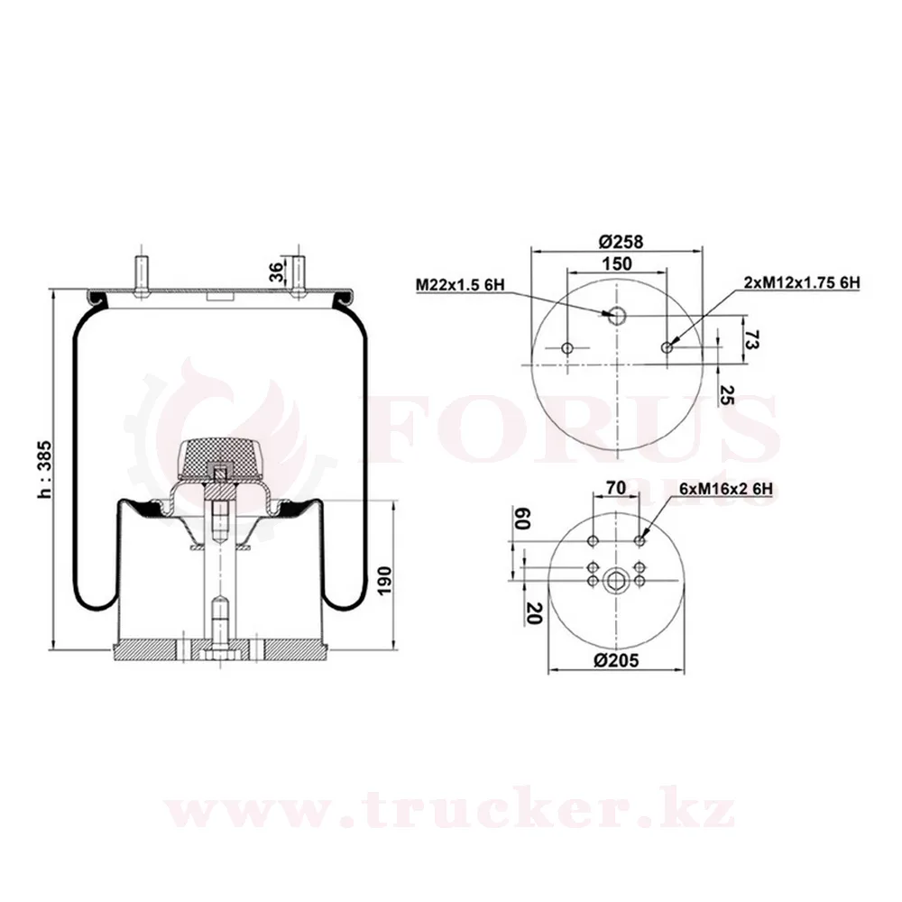 st941cs (01) Пневмоподушка 941 MB с пласт. стаканом 6xM16 (BPW, Schmitz, Scania) — изображение 1